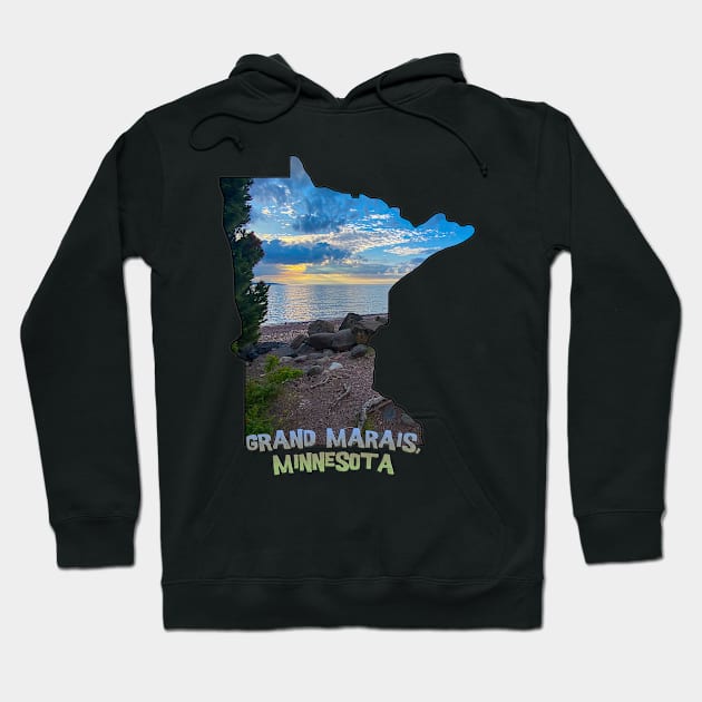 Minnesota State Outline - Grand Marais Hoodie by gorff